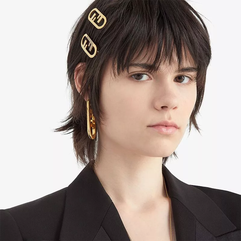 Affordable HOT Fendi O'Lock Hair Clip In Crystal Metal Gold 0113