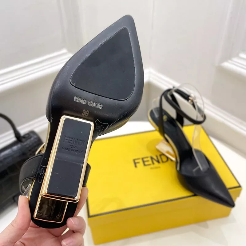 Affordable HOT Fendi First Slingback Pumps Women Calf Leather Black 0118