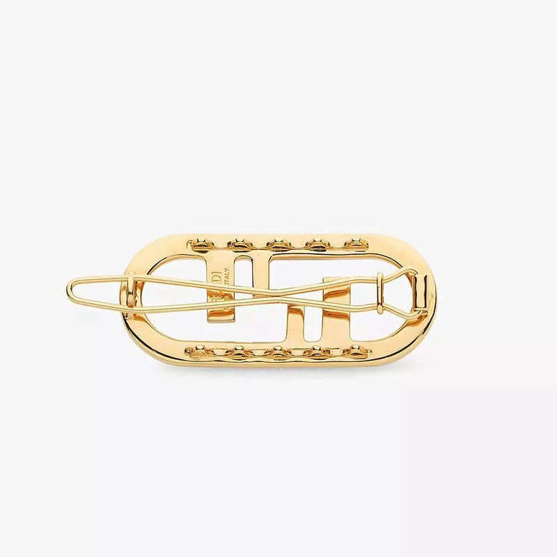 Affordable HOT Fendi O'Lock Hair Clip In Crystal Metal Gold 0113