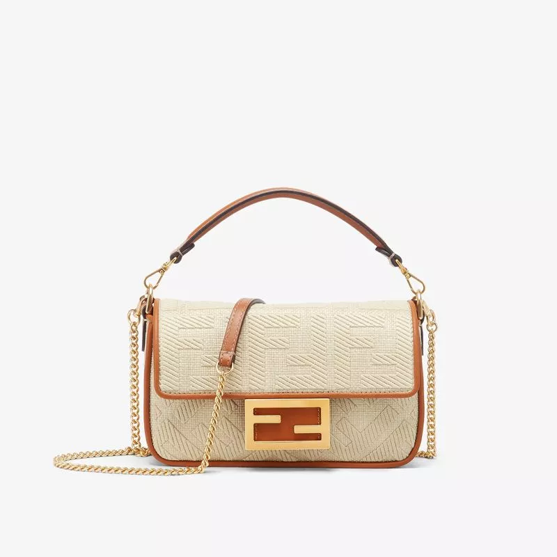 HOT Fendi Mini Baguette Bag In FF Motif Straw Beige 0115