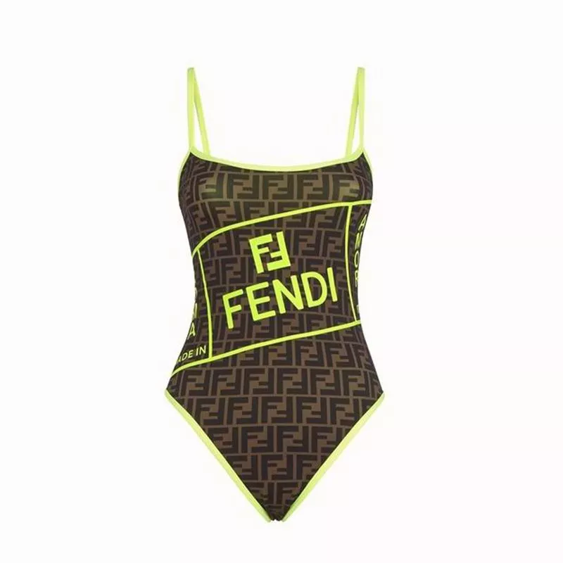 HOT Fendi Swimsuit Women Fendi Roma Amor Motif Lycra Brown Green 0119