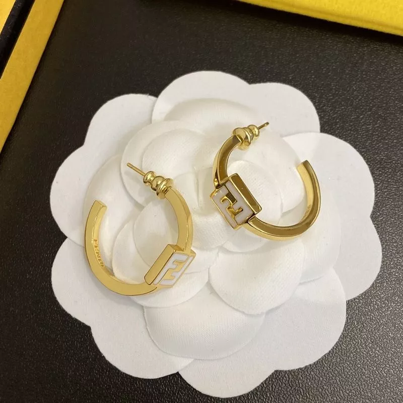 HOT Fendi Small Forever Circular Earrings In Metal with Enamel Gold White 0113