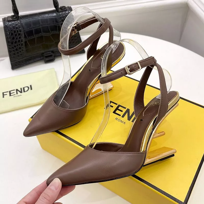 HOT Fendi First Slingback Pumps Women Calf Leather Coffee 0113