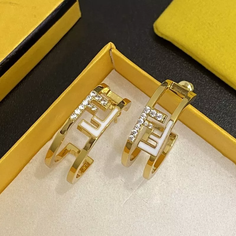 HOT Fendi O'Lock Hoop Earrings In Metal with Crystals and Enamel Gold White 0113