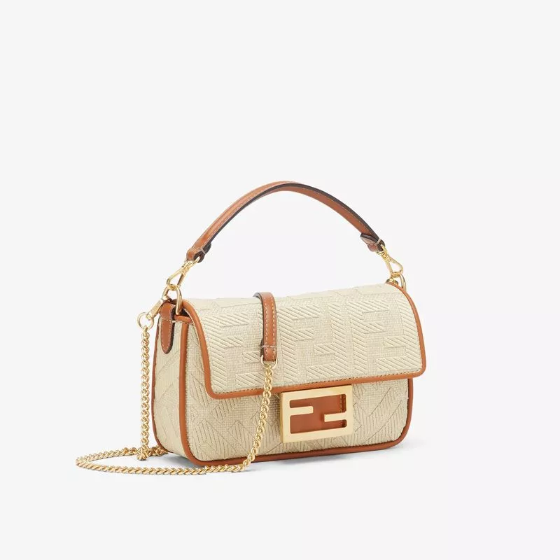 Vintage HOT Fendi Mini Baguette Bag In FF Motif Straw Beige 0115