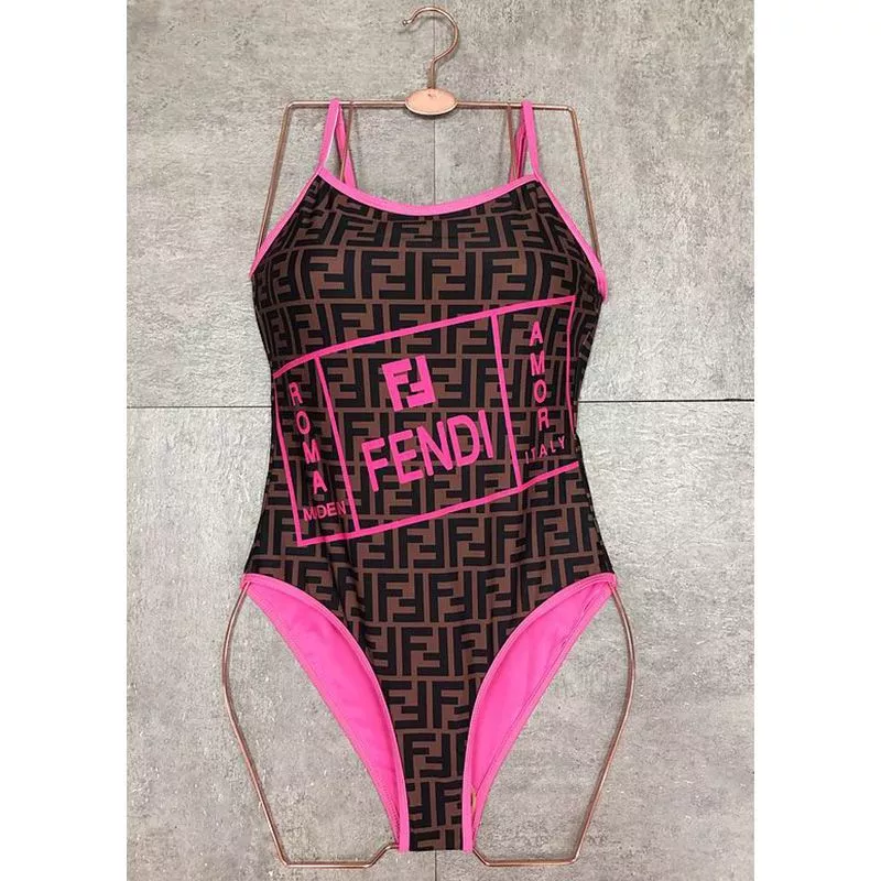 Vintage HOT Fendi Swimsuit Women Fendi Roma Amor Motif Lycra Brown Pink 0116