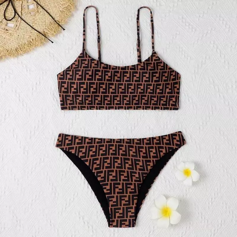 HOT Fendi Underwear Set Women FF Motif Lycra Brown 0116