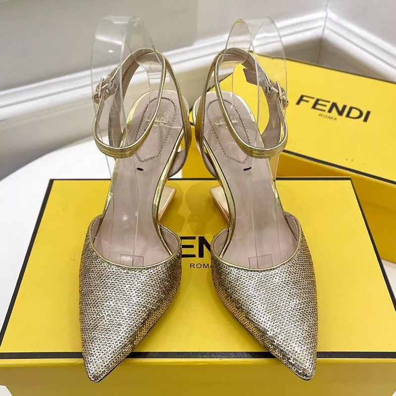 Cheap HOT Fendi First Slingback Pumps Women Calf Leather with Sequins Embroidery Gold 0118