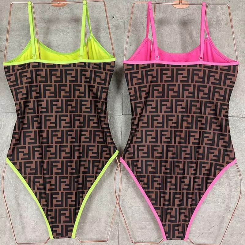 Vintage HOT Fendi Swimsuit Women Fendi Roma Amor Motif Lycra Brown Pink 0116