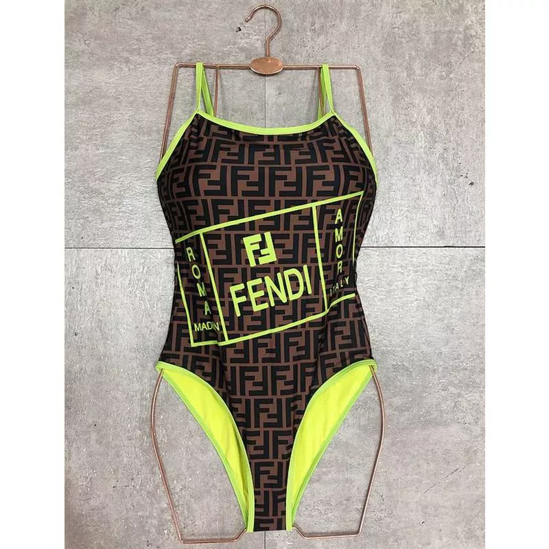 Cheap HOT Fendi Swimsuit Women Fendi Roma Amor Motif Lycra Brown Green 0119