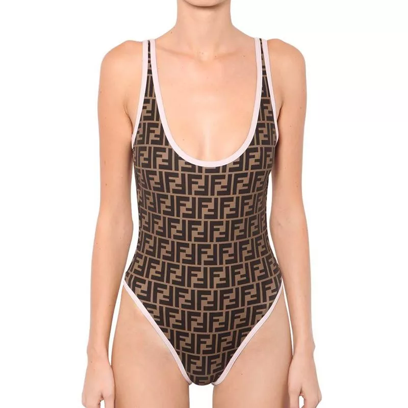 HOT Fendi Swimsuit Women FF Motif Lycra Brown White 0116