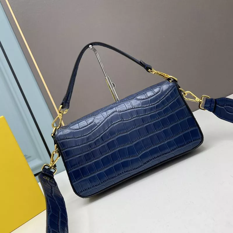 Cheap HOT Fendi Medium Baguette Bag In Crocodile Leather Blue 0115