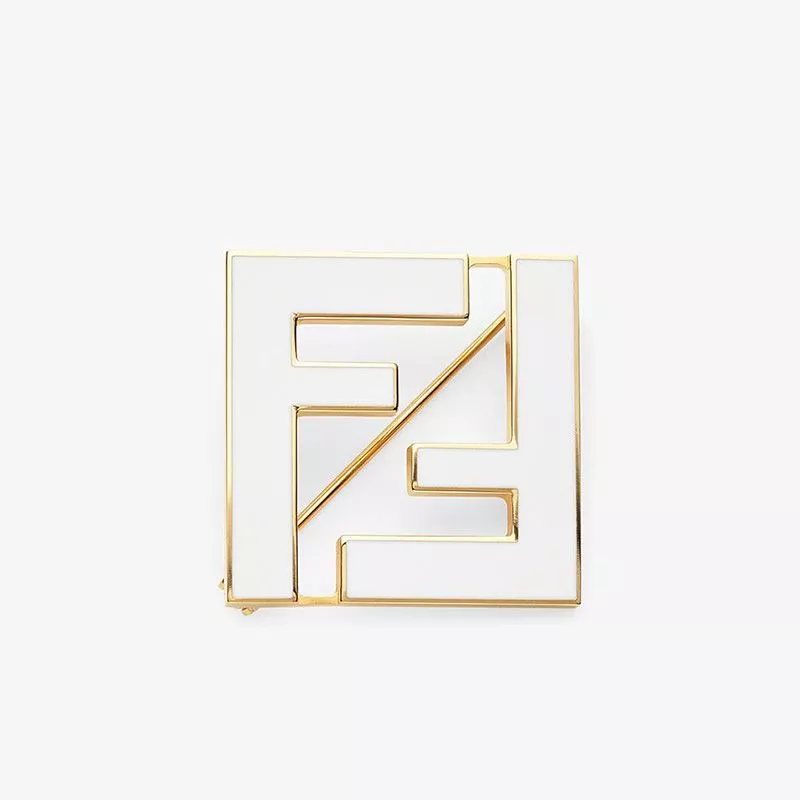 HOT Fendi Forever Brooch In Enameled Metal Gold White 0113