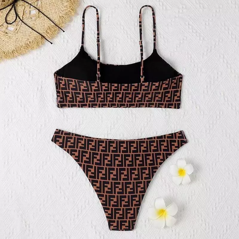 Vintage HOT Fendi Underwear Set Women FF Motif Lycra Brown 0116