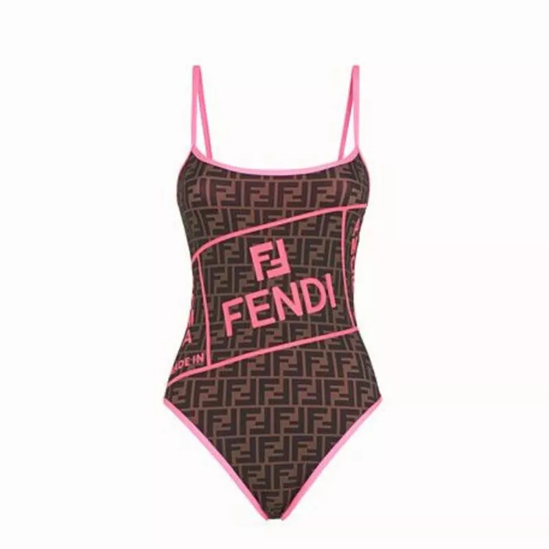 HOT Fendi Swimsuit Women Fendi Roma Amor Motif Lycra Brown Pink 0116