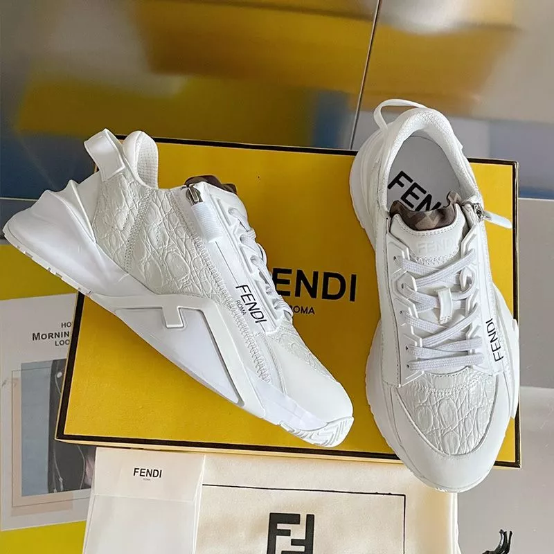 HOT Fendi Flow Sneakers Men Caiman Leather White 0113