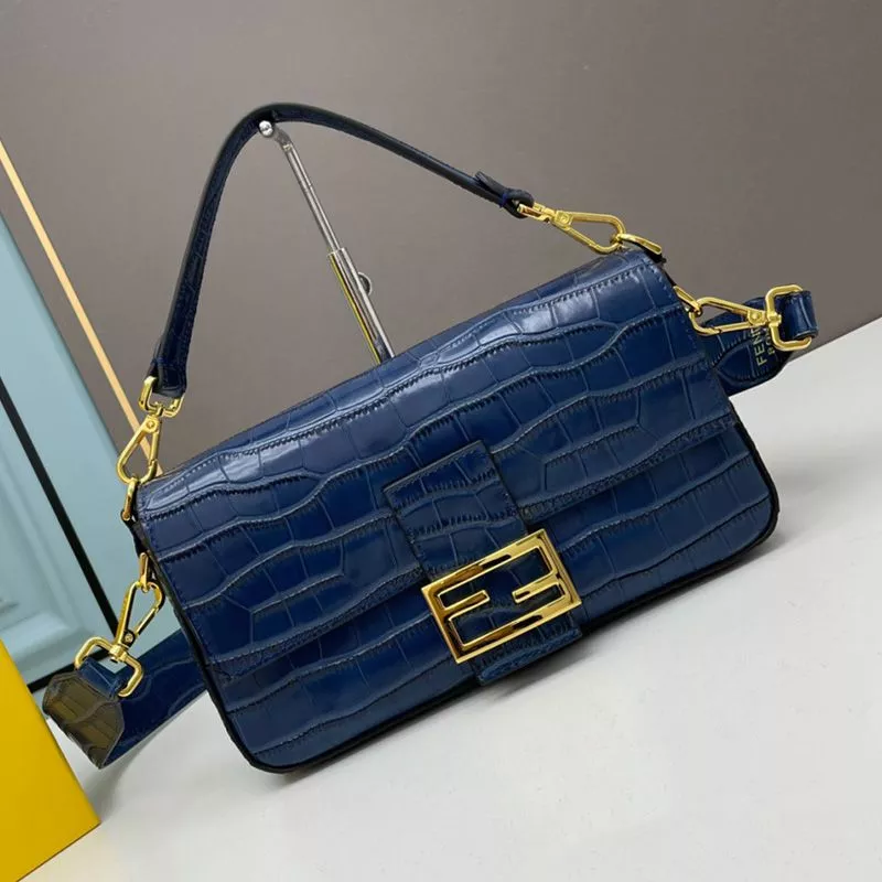 HOT Fendi Medium Baguette Bag In Crocodile Leather Blue 0115