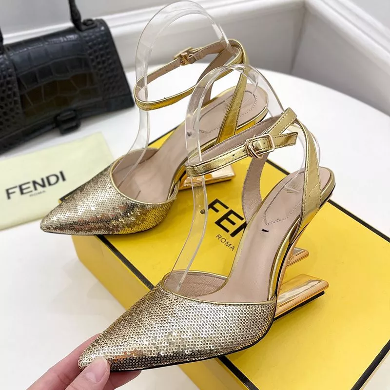 HOT Fendi First Slingback Pumps Women Calf Leather with Sequins Embroidery Gold 0118