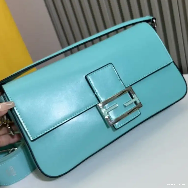 Affordable HOT In Tiffany Smooth Medium Baguette Bag Fendi Leather Blue 0316