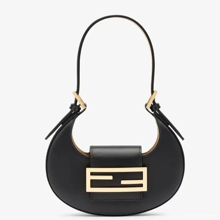 HOT Fendi Mini Calf Bag Cookie Leather Hobo Black In 0304