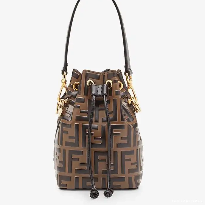 HOT In Bag Bucket Motif Mini Calf Leather Mon Brown FF Tresor Fendi 0303