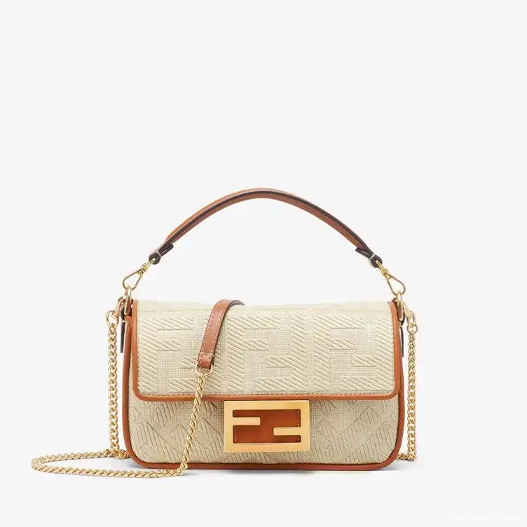 HOT FF Baguette Mini Beige Fendi Motif Straw Bag In 0304