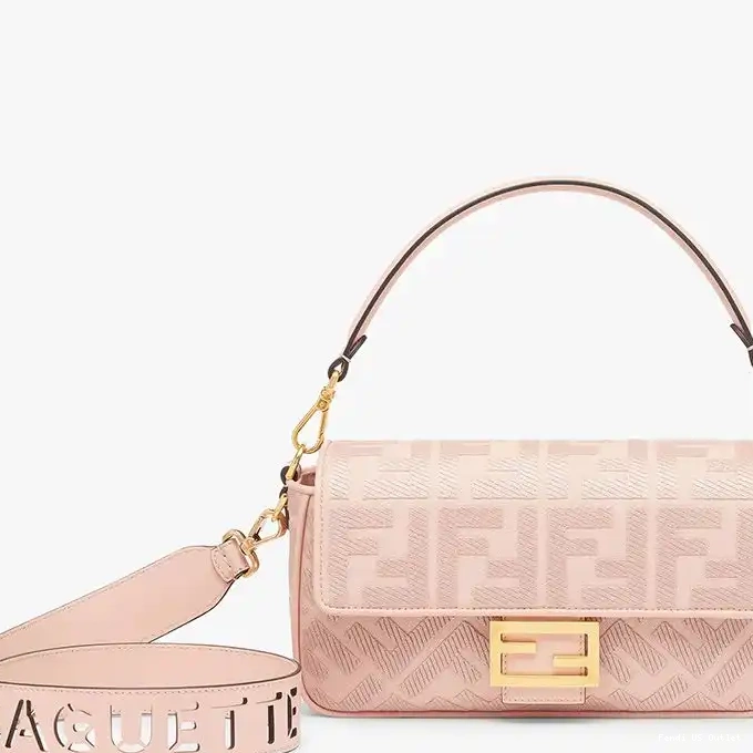 HOT Cut Laser In FF Motif Baguette Strap Bag Pink with Medium Canvas Fendi 0304