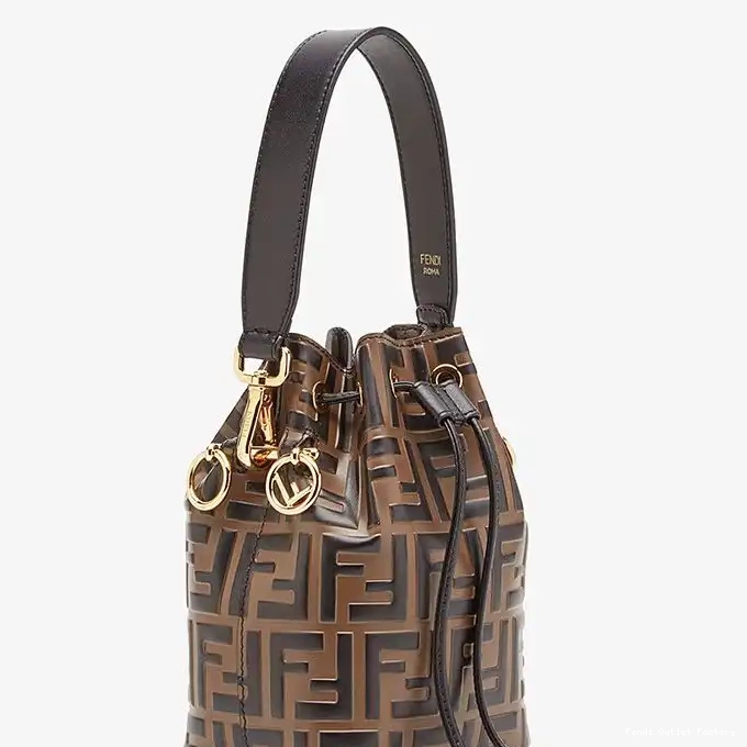 Affordable HOT In Bag Bucket Motif Mini Calf Leather Mon Brown FF Tresor Fendi 0303