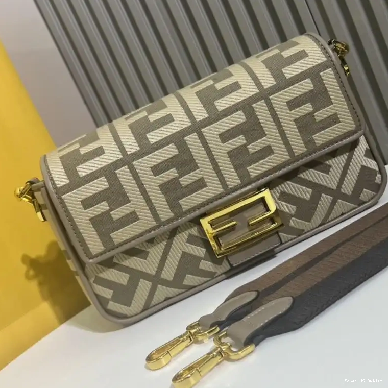 Cheap HOT Medium FF In Grey Canvas Motif Fendi Bag Baguette 0316
