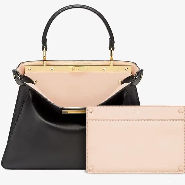 Vintage HOT Fendi Peekaboo ISeeU Laether In Medium Black Nappa Bag 0315