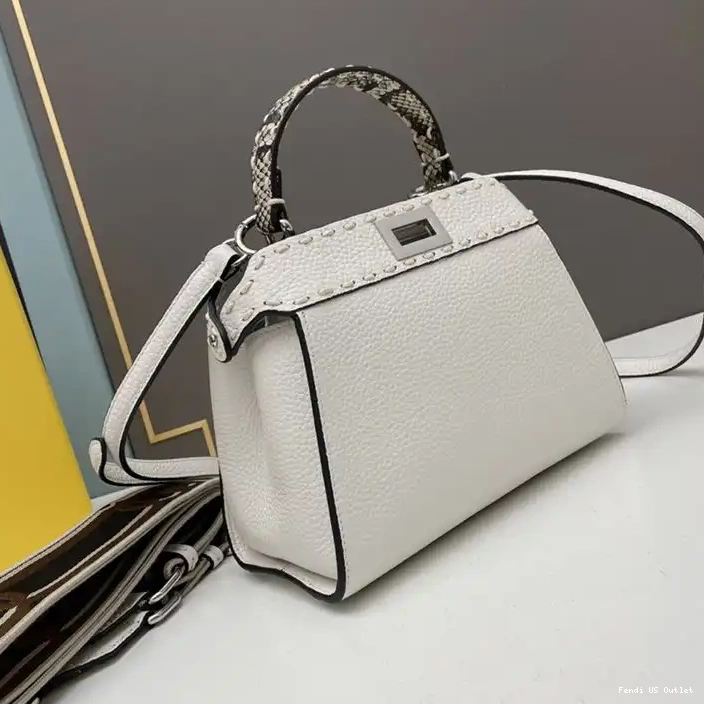 Affordable HOT Stitching Fendi Leather In Bag Iconic Peekaboo Mini White Calf 0303