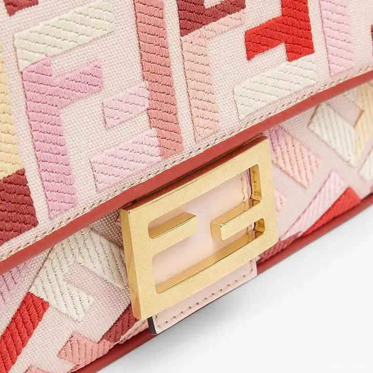 Cheap HOT Pink Fendi Canvas Baguette Motif In FF Red Medium Bag 0315