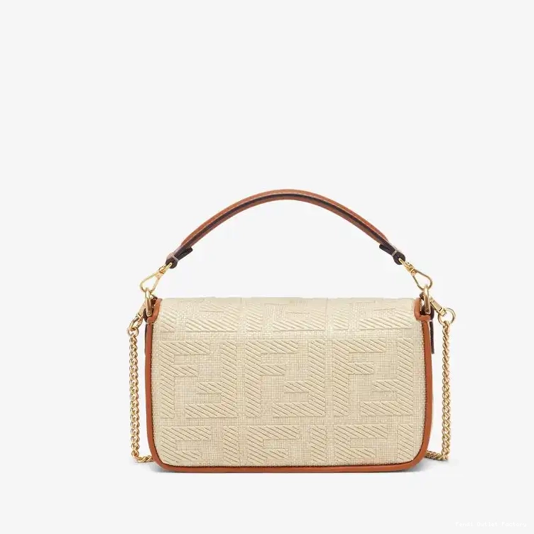 Affordable HOT FF Baguette Mini Beige Fendi Motif Straw Bag In 0304