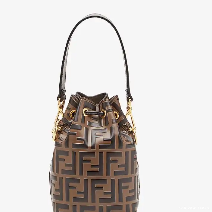 Affordable HOT In Bag Bucket Motif Mini Calf Leather Mon Brown FF Tresor Fendi 0303