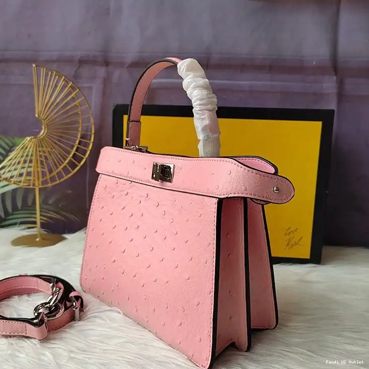 Affordable HOT Bag Leather ISeeU In Petite Peekaboo Fendi Ostrich Pink 0320