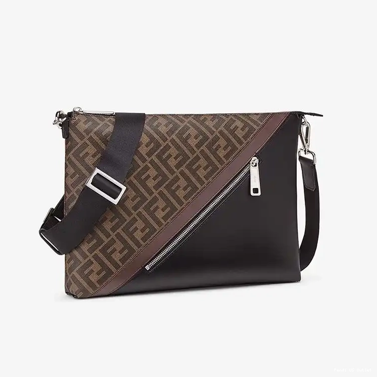 Vintage HOT Bag In Messenger Fendi Brown FF Slim Motif Fabric 0321