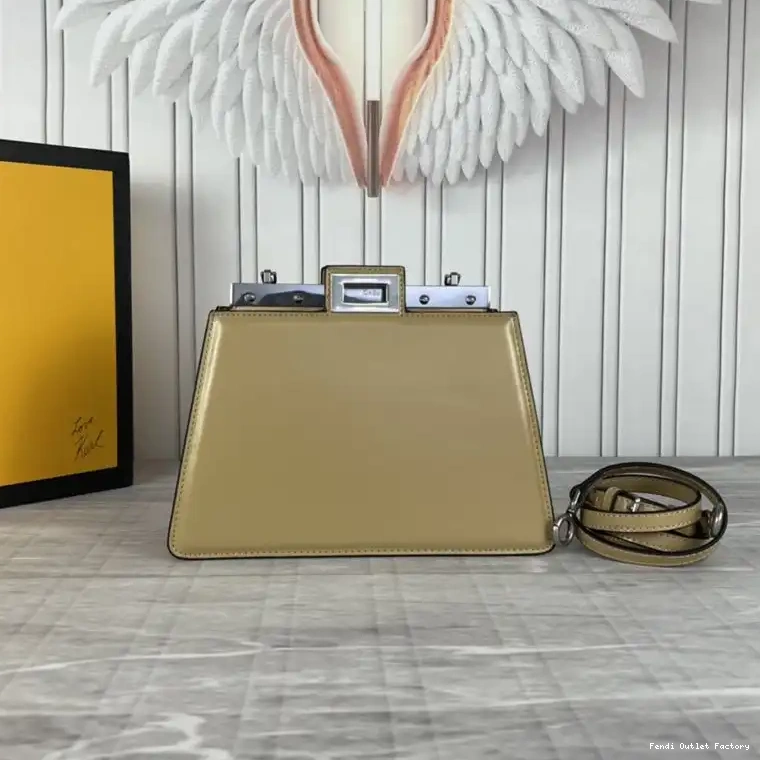 Affordable HOT In Cut Peekaboo Leather Mini Bag Fendi Calf Khaki 0321