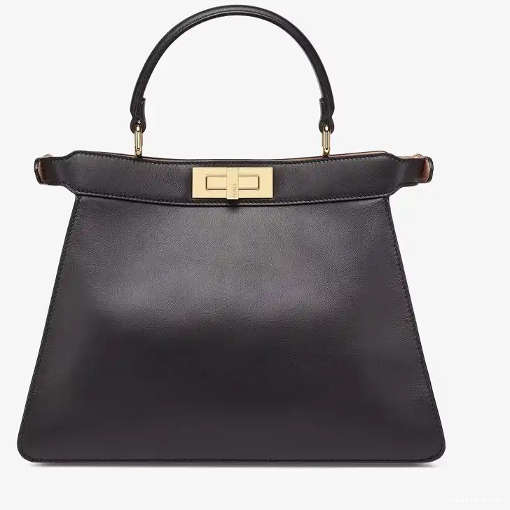 Vintage HOT Fendi Peekaboo ISeeU Laether In Medium Black Nappa Bag 0315