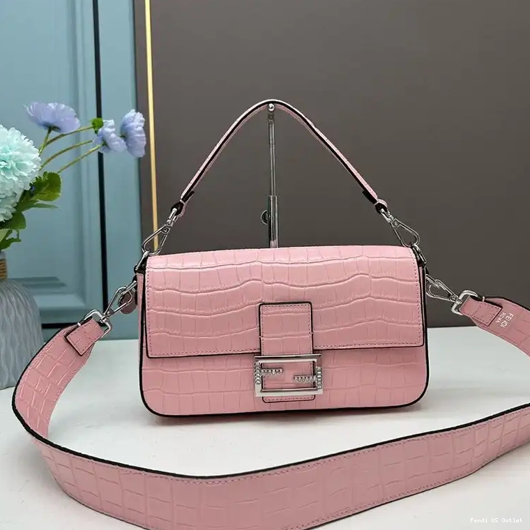 HOT Medium Leather Crocodile Pink Bag Re-Edition In Baguette Fendi 0306