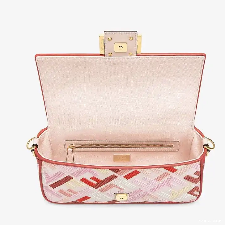 Cheap HOT Pink Fendi Canvas Baguette Motif In FF Red Medium Bag 0315
