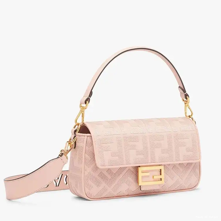 Affordable HOT Cut Laser In FF Motif Baguette Strap Bag Pink with Medium Canvas Fendi 0304