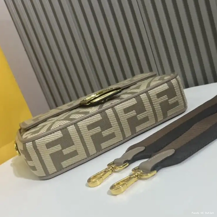 Cheap HOT Medium FF In Grey Canvas Motif Fendi Bag Baguette 0316