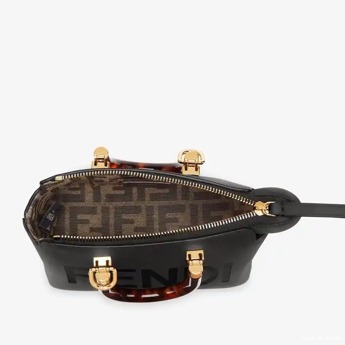 Affordable HOT Fendi By Calf In Way ROMA Bag Mini Logo Leather The Black Boston 0317