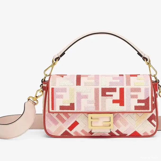 HOT Pink Fendi Canvas Baguette Motif In FF Red Medium Bag 0315