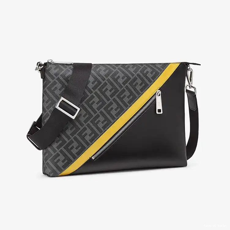 Vintage HOT In Black Bag FF Motif Fendi Messenger Fabric Slim 0316