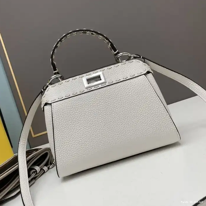 Affordable HOT Stitching Fendi Leather In Bag Iconic Peekaboo Mini White Calf 0303