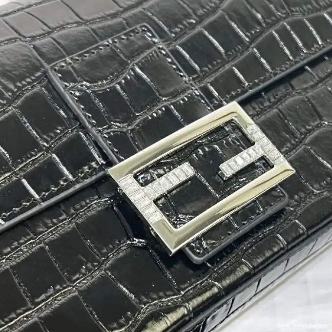 Cheap HOT Medium Crocodile Bag Baguette Tiffany Black Fendi In Leather 0320