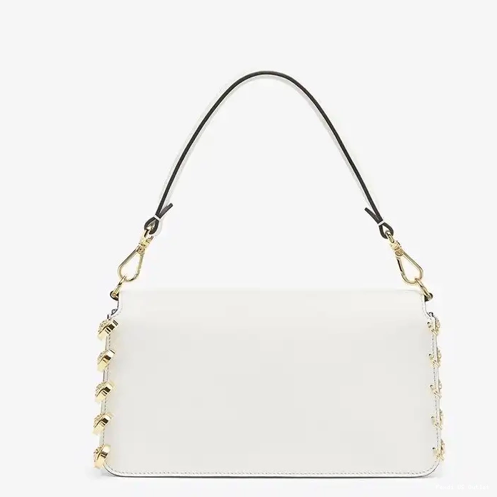 Vintage HOT Pin Fendace Fendi with Calf Baguette In Brooches Leather Medium White Bag 0315