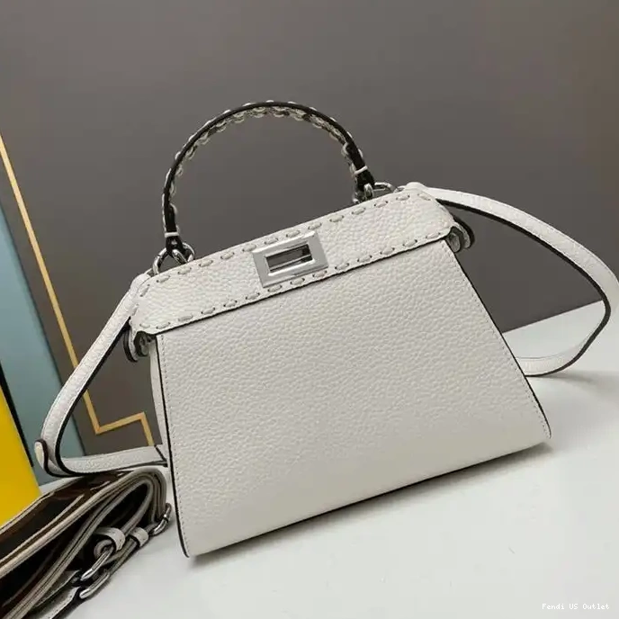 HOT Stitching Fendi Leather In Bag Iconic Peekaboo Mini White Calf 0303