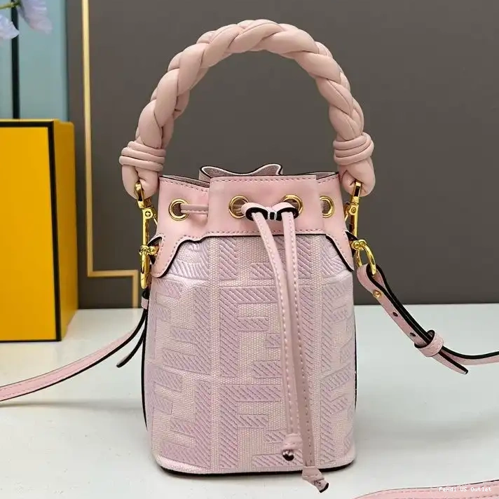 HOT Pink Tresor Fendi with Bucket Mon Woven Mini Bag FF Canvas Handle Motif In 0305